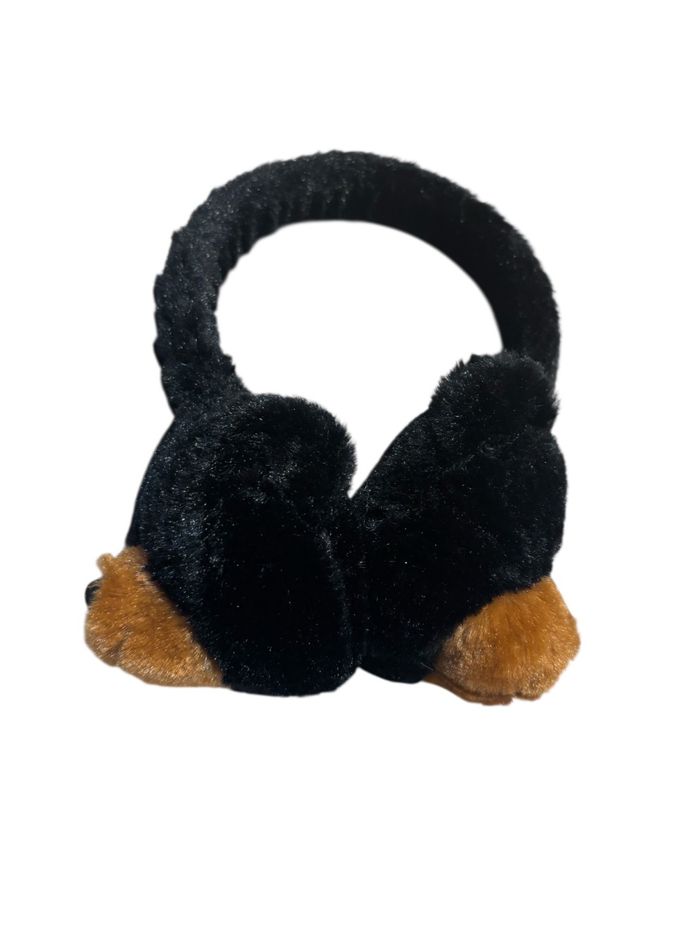 Black Bear Ear Muffs Black & Brown Animal-Themed Plush Fluffy Faux Fur Cute Soft